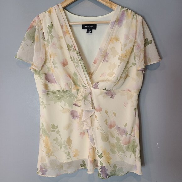 Vtg Y2K 90s Fairy Grunge Baby Doll Top Size 12 Yellow Floral - Picture 1 of 7